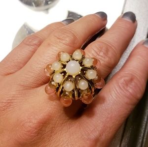 Pink and yellow gold tone ring, size 8